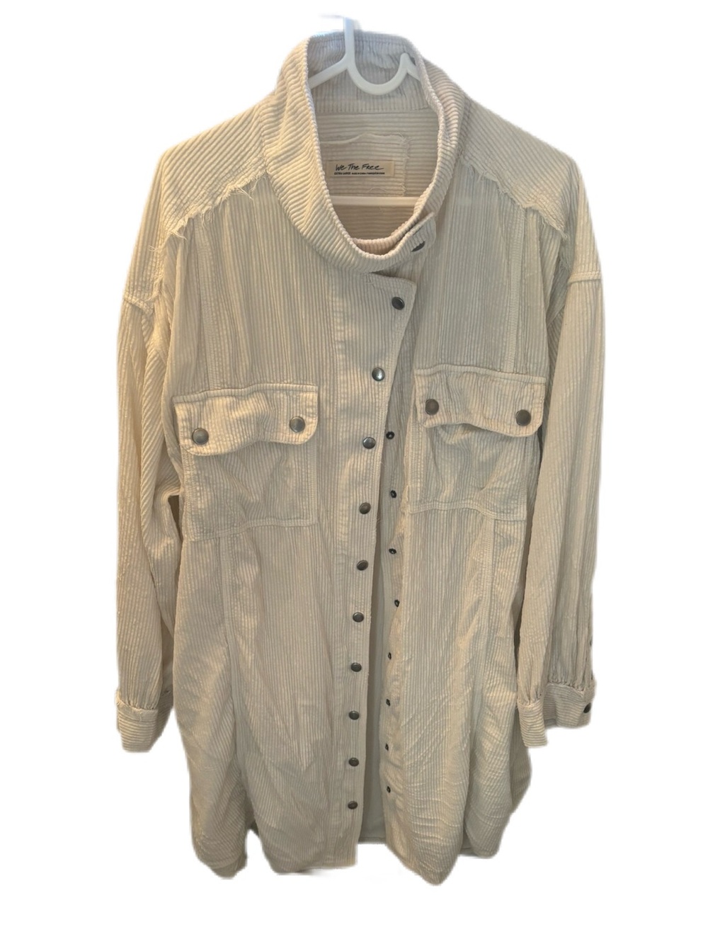 Free People We The Free Ruby Corduroy Long Jacket Shirt Dress Ivory Cream XL